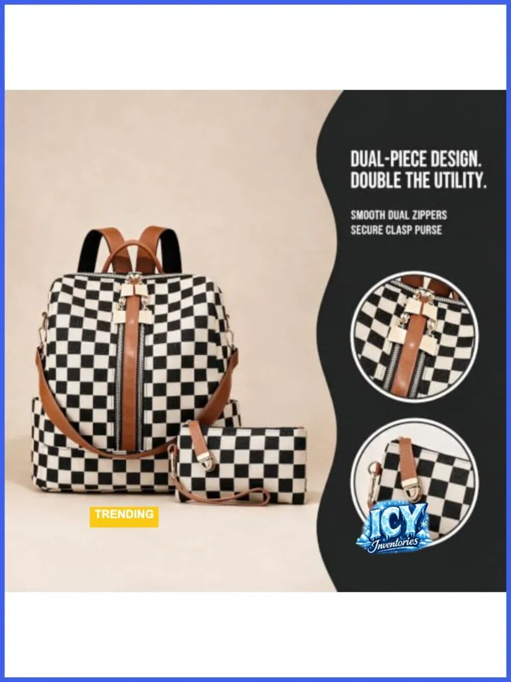 Convertible Backpack Tote with Wristlet, Faux Leather Diaper Bag